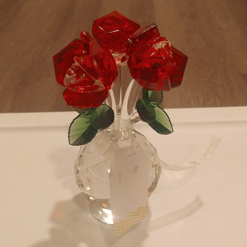 Rose Bouquet Crystal Paperweight Decor